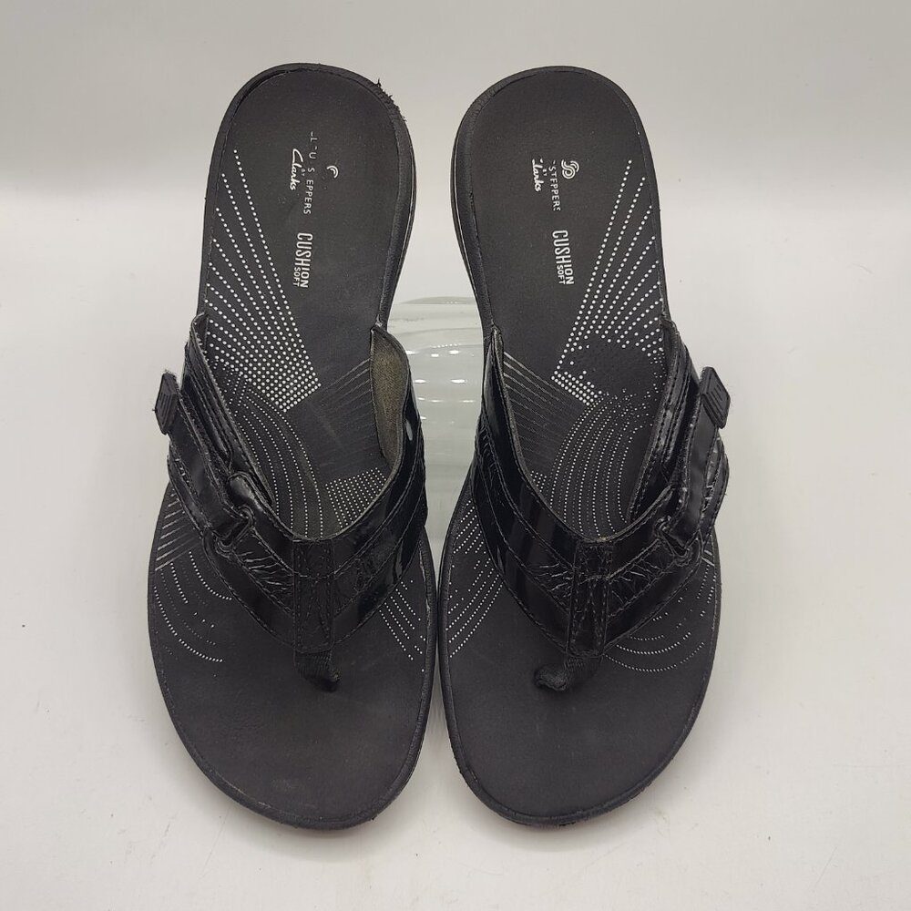 Clarks Cloudsteppers womens 9M Black Patent Brinkley Jazz Sandals